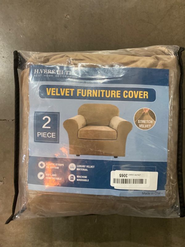 Photo 2 of H.VERSAILTEX Rich Velvet Stretch 2 Piece Chair Cover Chair Slipcover Sofa Cover Furniture Protector Couch Soft with Elastic Bottom Chair Couch Cover with Arms, Machine Washable(Chair,Camel)
