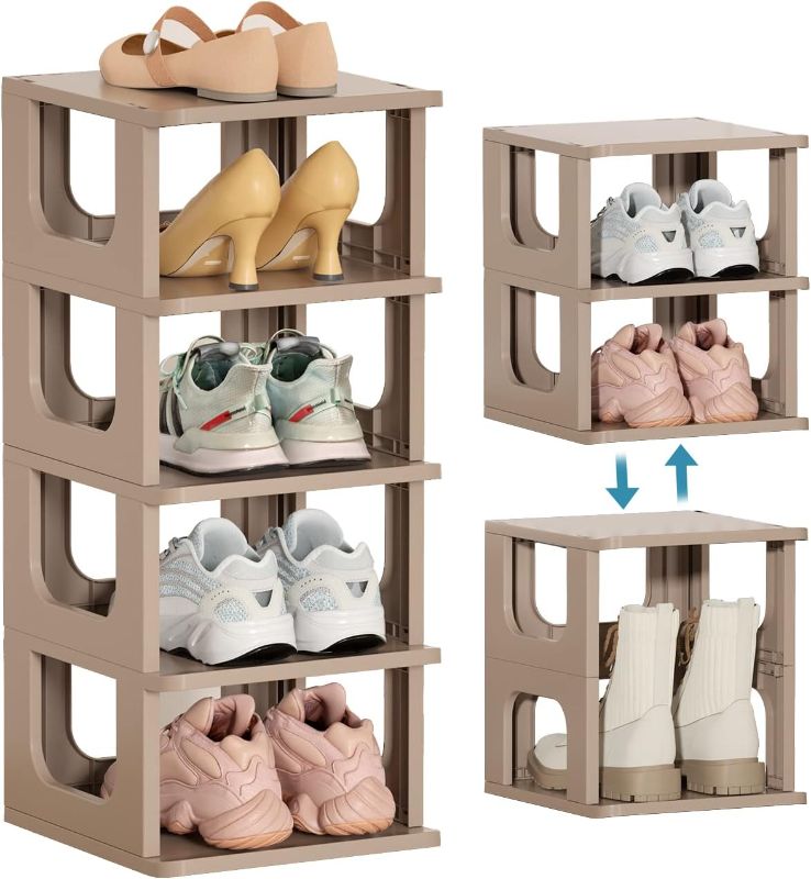 Photo 1 of Narrow Shoe Rack - 5 Tiers Stackable Shoe Storage Stand for Entryway Hallway and Closet Durable Shoe Shelf Space Saving Boots Storage and Organization Stylish Small Shoe Cabinet No-Tool Assembly Khaki
