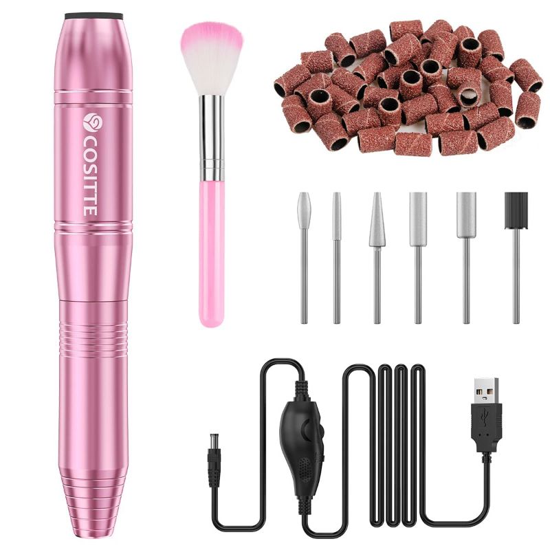 Photo 1 of COSITTE Electric Nail Drill,USB Electric Nail Drill Machine for Acrylic Nail Kit,Portable Electric Nail File Polishing Tool Manicure Pedicure Kit Efile Nail Supplies for Home Salon,Pink
