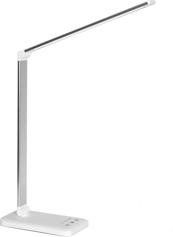 Photo 1 of White crown LED Desk/Table Lamp Dimmable Reading Lamp with USB Charging Port, 5 Lighting Modes, Sensitive Control, 30/60 Minutes Auto-Off Timer, Eye-Caring Office Lamp (Silver)
