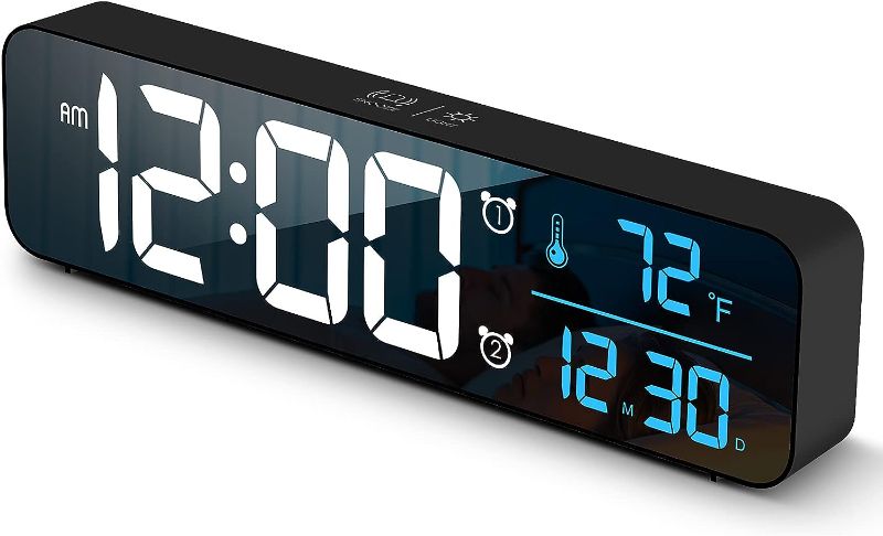 Photo 1 of Digital Clock, Clock for Bedroom, Digital Wall Clock, Clocks for Living Room Decor, Desk Clock, Table Clock, Digital Clock Large Display, Smart Alarm Clock for Office Blue (Wired Black+Blue Digit)
