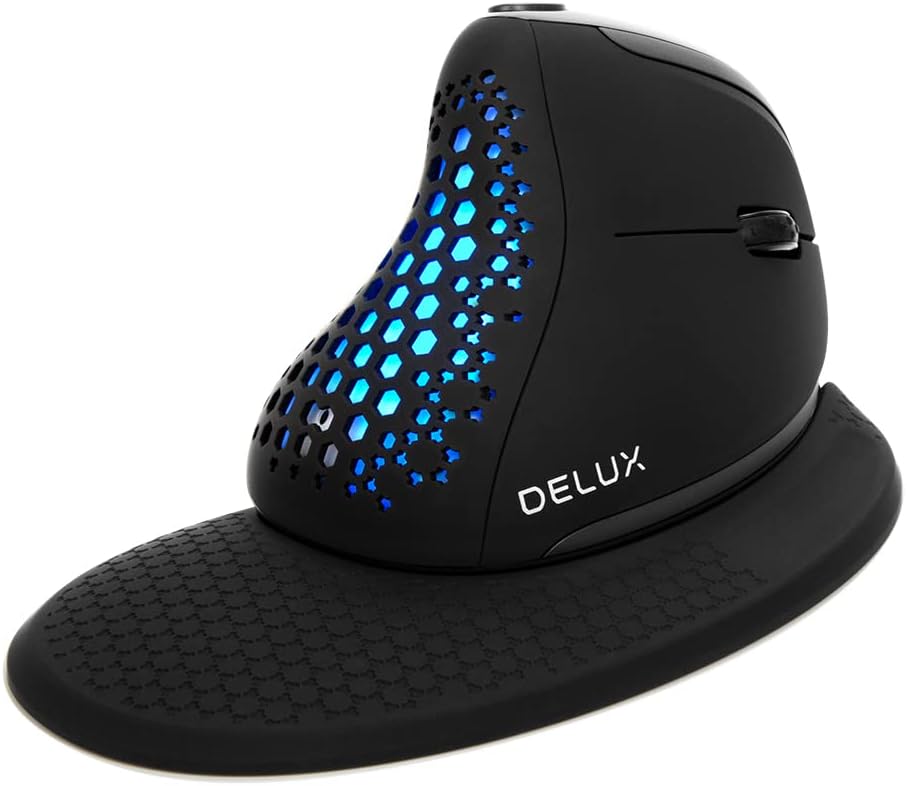 Photo 1 of DeLUX Seeker Wireless Ergonomic Vertical Mouse with OLED Screen, BT and USB Receiver, Connect with Up to 4 Devices, Thumb Wheel, 4000DPI, Programmable Rechargeable Silent Mouse(M618XSD-Black)
