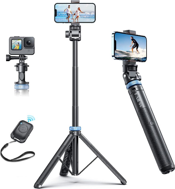 Photo 1 of Kaiess 62" iPhone Tripod, Selfie Stick Tripod & Phone Tripod Stand with Remote, Cell Phone Tripod for iPhone, Extendable Travel Tripod Compatible with iPhone 14/13/12 Pro Max/Android/GoPro
