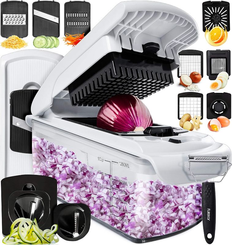 Photo 1 of Fullstar Vegetable Chopper - Spiralizer Vegetable Slicer - Onion Chopper with Container - Pro Food Chopper - Slicer Dicer Cutter - (11 in 1, White)
