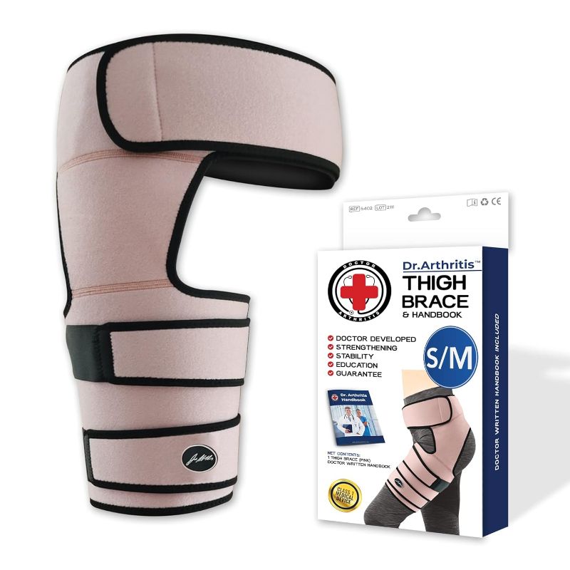 Photo 1 of Doctor Developed Strengthening & Stabilizing Hip Brace for Men & Women - Hip Brace for Sciatica Pain Relief - Compression Wrap for Hip Pain - Hip Support Brace - With Medical Handbook (S/M, Pink)

