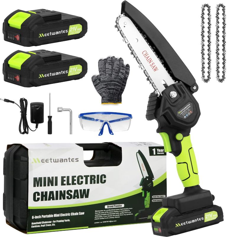 Photo 1 of Mini Chainsaw 6-Inch with Real-time Power Display - Portable Handheld Cordless Chainsaw with 2 Rechargeable Batteries, 21V Small Power Chain Saws for Tree Trimming Wood Cutting
