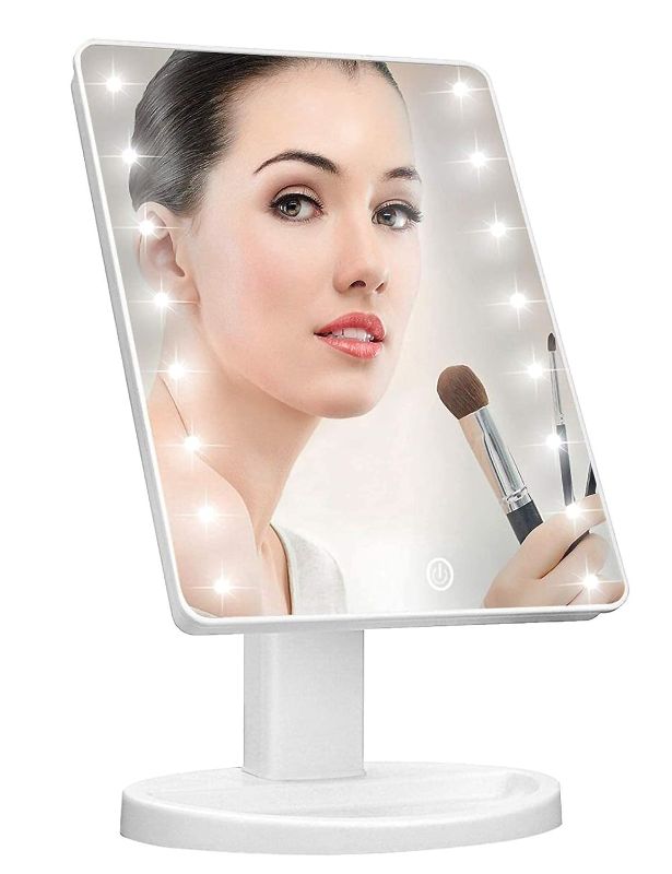Photo 1 of KOOKIN Lighted Vanity Makeup Mirror with 16 Led Lights 180 Degree Free Rotation Touch Screen Adjusted Brightness Battery USB Dual Supply Bathroom Beauty Mirror (White)
