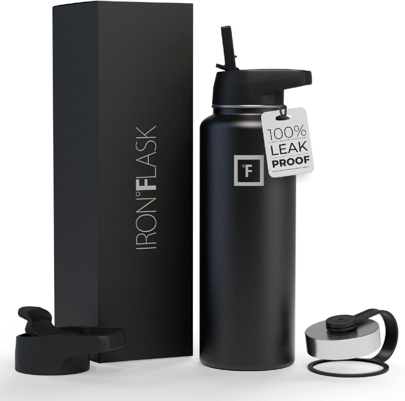 Photo 1 of IRON °FLASK Sports Water Bottle - 40 Oz 3 Lids (Straw Lid), Leak Proof - Stainless Steel Gym & Sport Bottles for Men, Women & Kids - Double Walled, Insulated Thermos, Metal Canteen