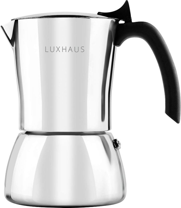 Photo 1 of LUXHAUS Moka Pot - 6 Cup Stovetop Espresso Maker - 100% Stainless Steel Italian and Cuban Mocha Coffee Maker
