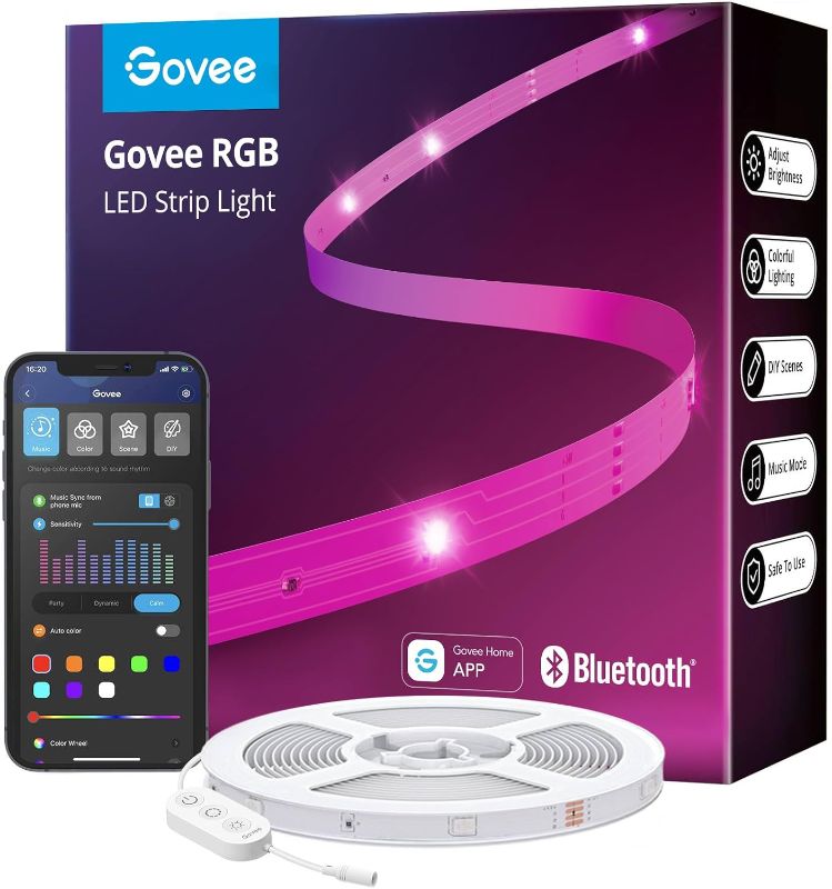 Photo 1 of Govee 100ft LED Strip Lights, Bluetooth RGB Christmas LED Lights with App Control, 64 Scenes and Music Sync LED Strip Lighting for Bedroom, Living Room, Kitchen, Party, ETL Listed Adapter
