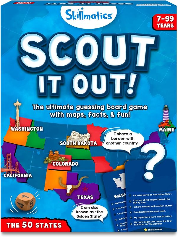 Photo 1 of Skillmatics Board Game - Scout It Out 50 States, Guessing & Trivia Game for Families, Educational Toys, Card Games for Kids, Teens and Adults, Gifts for Boys and Girls Ages 7, 8, 9 and Up
