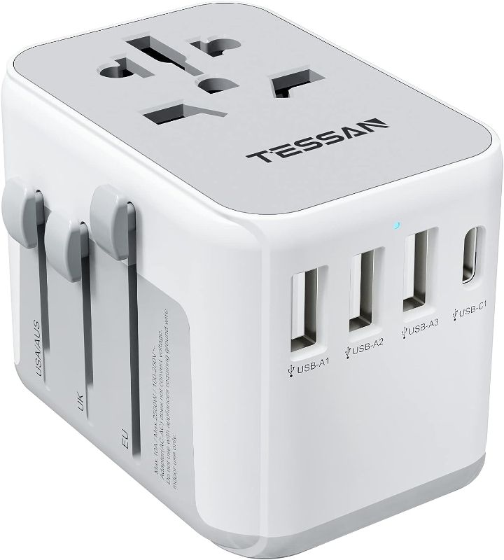 Photo 1 of TESSAN Universal Power Adapter, International Plug Adaptor with 4 USB Ports (1 USB C), Travel Worldwide Essentials Wall Charger for US to Europe Germany France Spain Ireland Australia(Type C/G/A/I)
