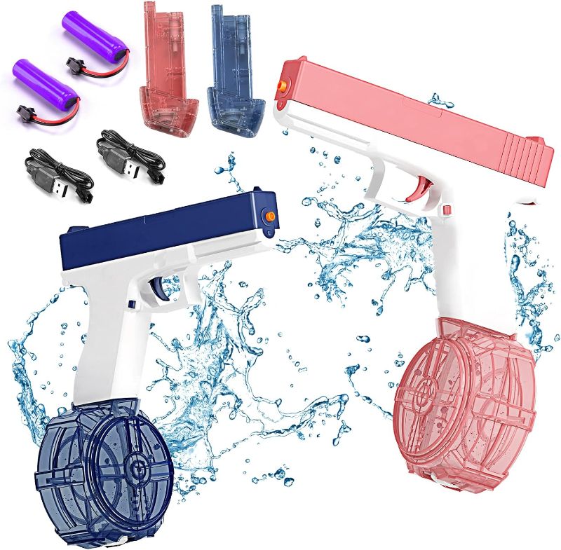 Photo 1 of Jovow 2PC Electric Water Gun,Rechargeable Automatic Water Spray Gun,Two 58CC+434CC High Capacity Range of 32 FT,Adult Boys and Girls Summer Pool Party Beach Outdoor Activities Water Spray Gun Toys
