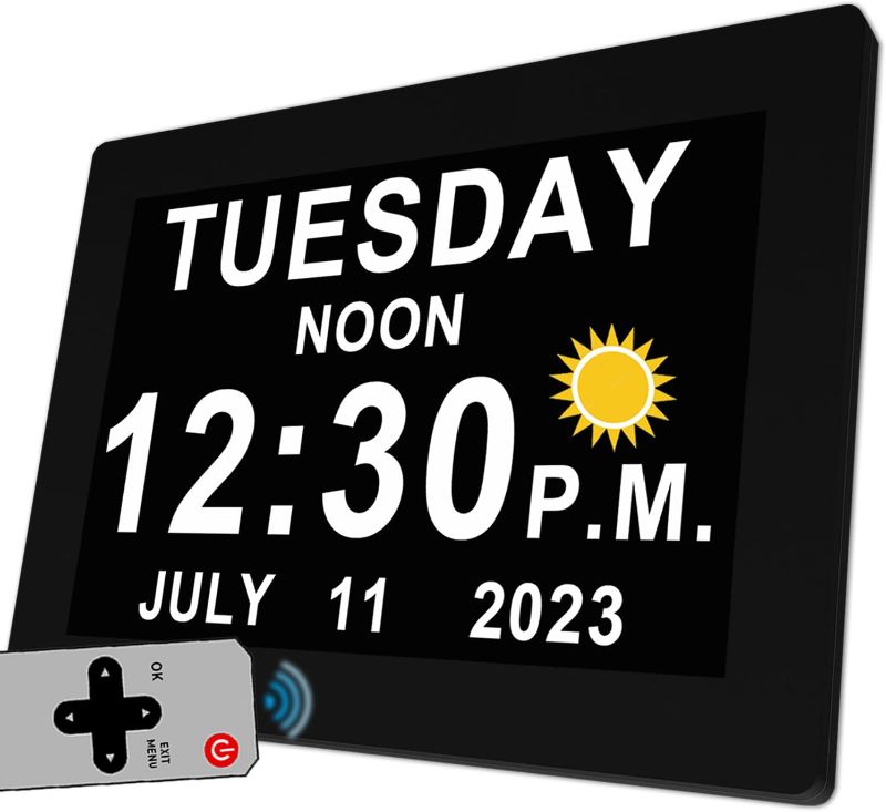 Photo 1 of MASSII 19 Alarms Digital Clock with Auto DST and Sun Moon Icons, Custom Reminders and Calendar Clock, Day Date Clock for Seniors Dementia Alzheimers' Clock- 7 Inch with Remote Control
