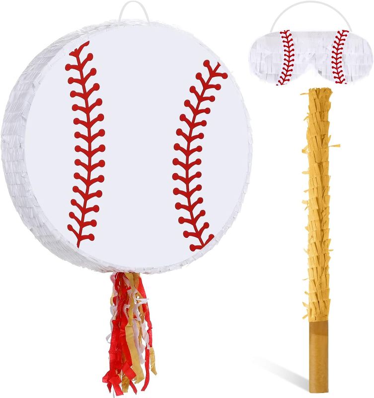 Photo 1 of Large Baseball Pinata for Birthday Party 15.74 x 15.74 Inch Baseball Pinata for Kids with Stick and Blindfold Traditional Mexican Fiesta Pinata Football Pinata for Sport Birthday Party Supplies Decor
