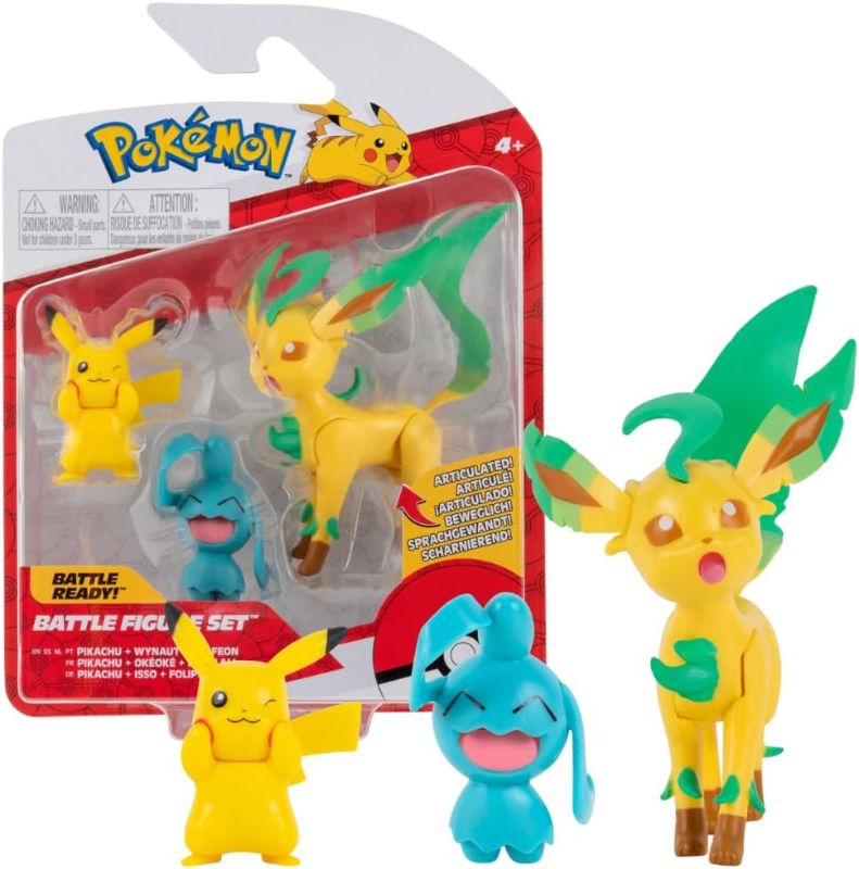 Photo 1 of Pokemon PKW0178 3 Pack-Features 2 Pikachu, Wynaut & 3-Inch Leafeon Battle Figures-Authentic Details, Multi
