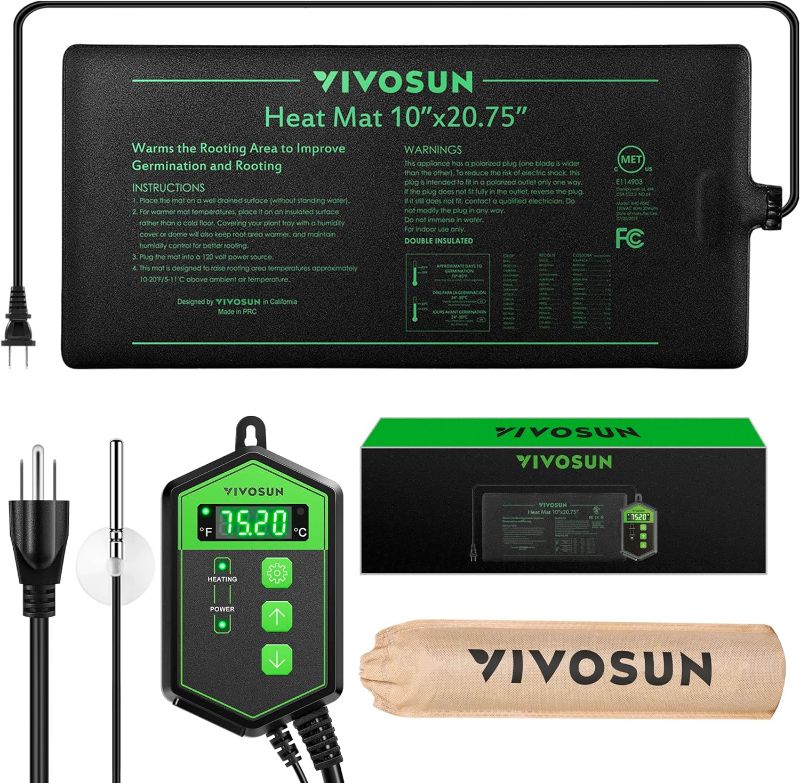 Photo 1 of VIVOSUN 10"x 20.75" Seedling Heat Mat and Digital Thermostat Combo Set, UL & MET-Certified Warm Hydroponic Heating Pad for Germination, Indoor Gardening, Greenhouse
