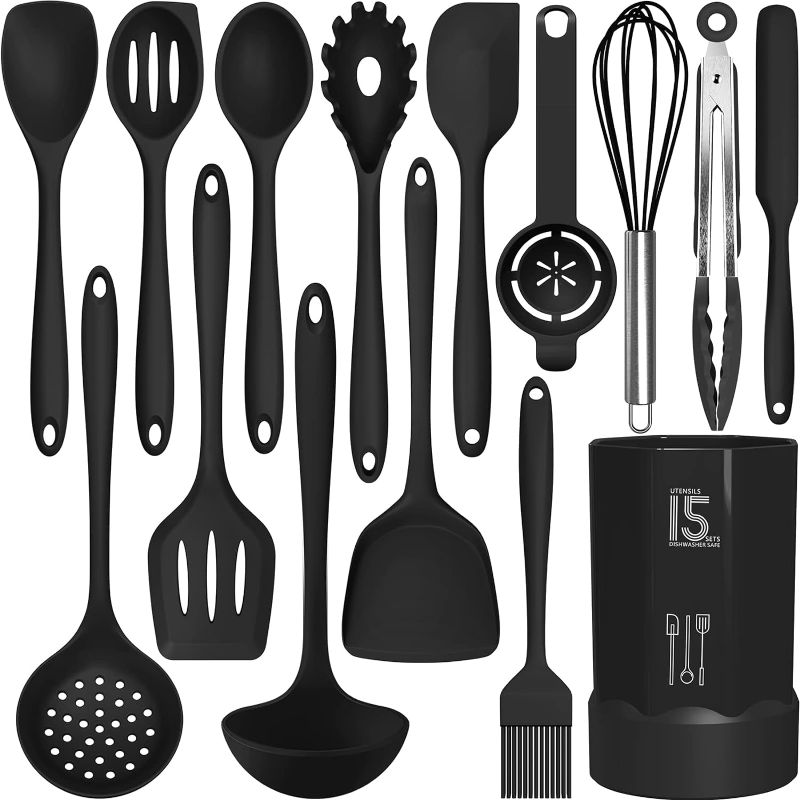 Photo 1 of Silicone Cooking Utensils Set - 446°F Heat Resistant Kitchen Utensils,Turner Tongs,Spatula,Spoon,Brush,Whisk,Kitchen Utensil Gadgets Tools Set for Nonstick Cookware,Dishwasher Safe (BPA Free)
