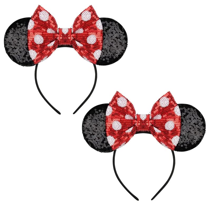 Photo 1 of FANYITY Mouse Costume Ears,2 Pcs Mouse Ears Headbands for Girls & Women Party,Size Free (Red Bow Points)
