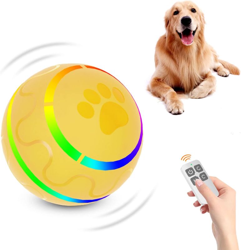 Photo 1 of Bysunty Interactive Dog Ball Toy for Medium Small Dogs, Active Rolling Ball with Light-Up & Remote Control, Automatic Puppy Pet Birthday Gift Yellow

