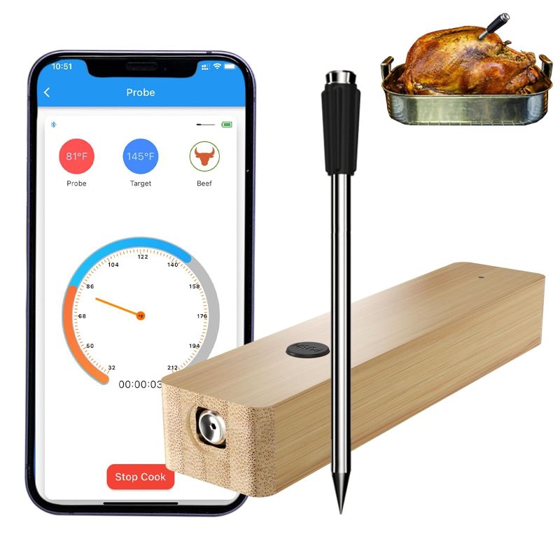 Photo 1 of Wireless Meat Thermometer for Grilling and Smoking, Smart APP Control Bluetooth 460FT Wireless Digital Cooking Thermometer for BBQ Oven Smoker Stove Rotisserie Sous Vide (1 Probe)
