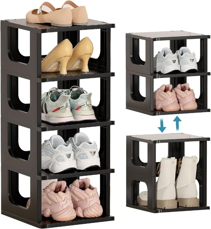Photo 1 of Narrow Shoe Rack - 5 Tiers Stackable Shoe Storage Stand for Entryway Hallway and Closet Durable Shoe Shelf Space Saving Boots Storage and Organization Stylish Small Shoe Cabinet No-Tool Assembly Khaki
