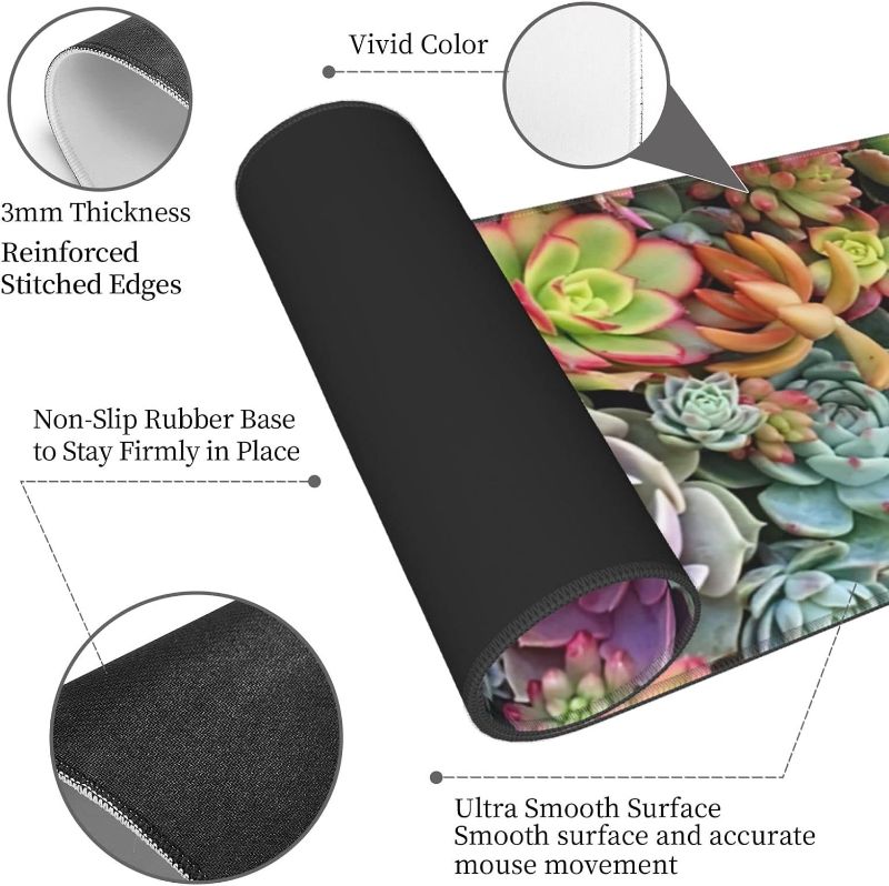 Photo 1 of Natural Succulent Cute Watercolor Plant Mouse Pad XL Extended Desk Mat, Non Slip Rubber Base Stitched Edge Gaming Pc Desktop Large Mice Pad,31.5 x 11.8 Inch
