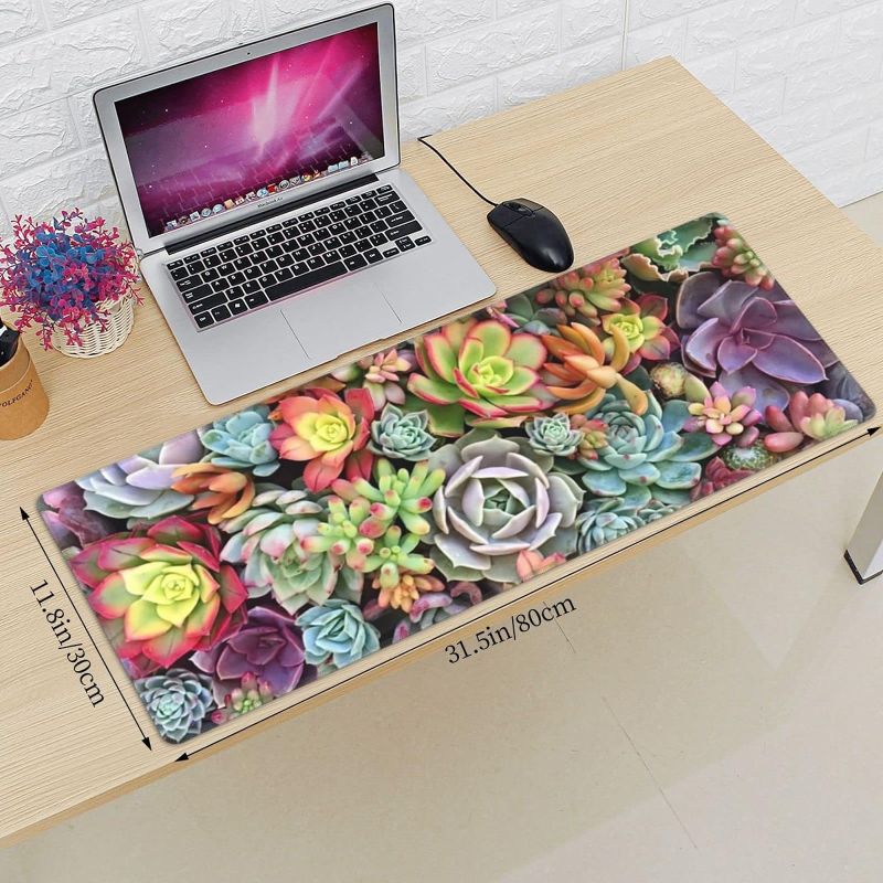 Photo 2 of Natural Succulent Cute Watercolor Plant Mouse Pad XL Extended Desk Mat, Non Slip Rubber Base Stitched Edge Gaming Pc Desktop Large Mice Pad,31.5 x 11.8 Inch
