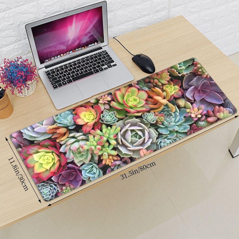 Photo 1 of Natural Succulent Cute Watercolor Plant Mouse Pad XL Extended Desk Mat, Non Slip Rubber Base Stitched Edge Gaming Pc Desktop Large Mice Pad,31.5 x 11.8 Inch
