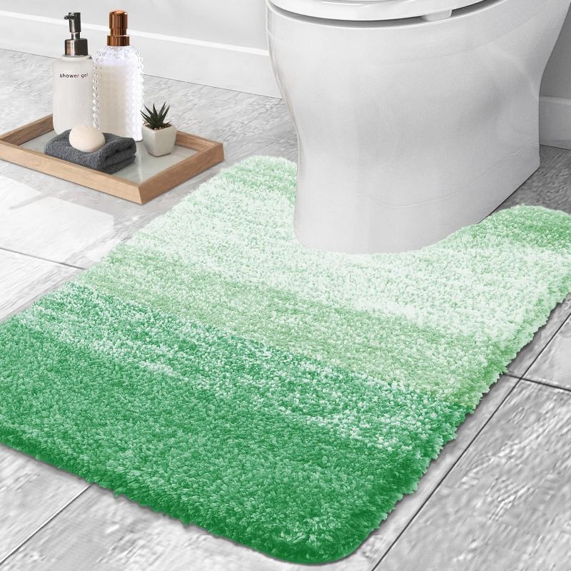Photo 1 of OLANLY Luxury Toilet Rugs U-Shaped 24x20, Extra Soft and Absorbent Microfiber Bathroom Rugs, Non-Slip Plush Shaggy Toilet Bath Mat, Machine Wash Dry, Contour Bath Rugs for Toilet Base, Green
