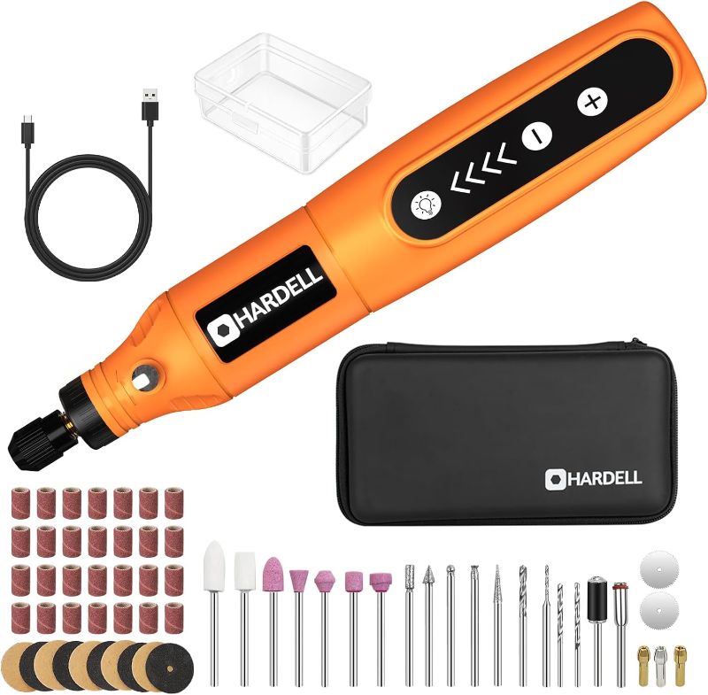 Photo 1 of HARDELL Mini Cordless Rotary Tool Kit, 5-Speed and USB Charging with 61 Accessories, Multi-Purpose 3.7V Power Rotary Tool for Sanding, Polishing, Drilling, Etching, Engraving, DIY Crafts
