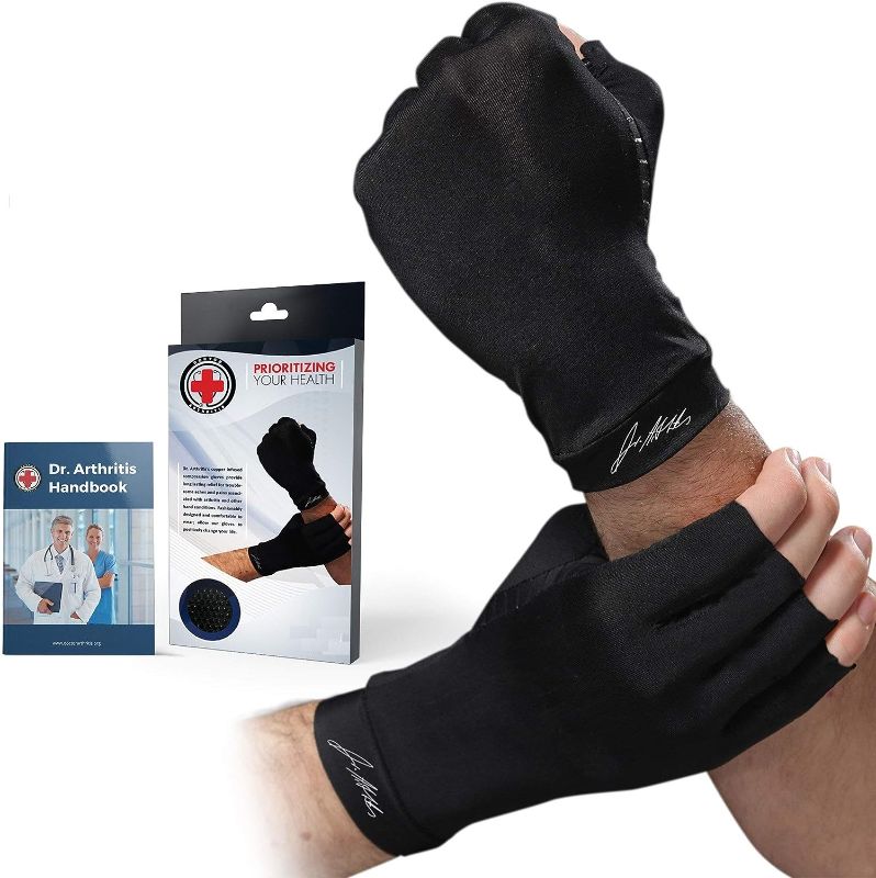 Photo 1 of Dr. Arthritis Copper Arthritis Compression Gloves for Women and Men, Carpal Tunnel Gloves, Hand Brace for Arthritis Pain and Support (Medium Black)
