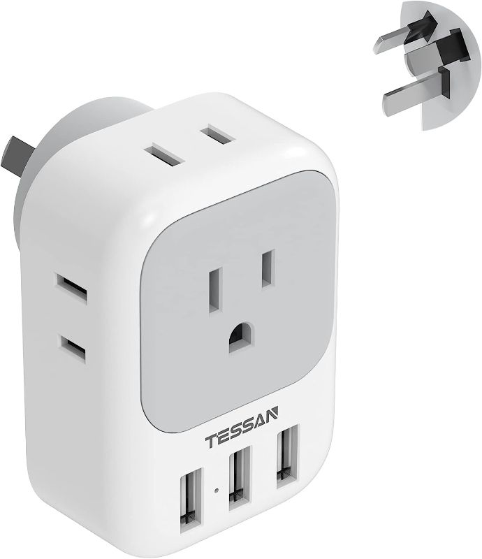 Photo 1 of TESSAN Australia Power Plug Adapter, US to New Zealand China Power Adaptor with 4 American Outlets 3 USB Ports, Type I Travel Adapter for USA to Australian, AU, Argentina, Fiji
