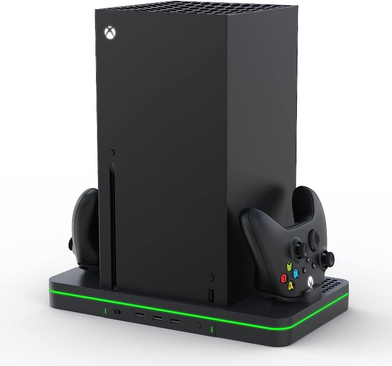 Photo 1 of CODOGOY Vertical Charging Stand with Cooling Fan, Compatible with Xbox Series X/S Console and Controller, Dual Controller Charger Station Dock Accessories with 3 USB Ports
