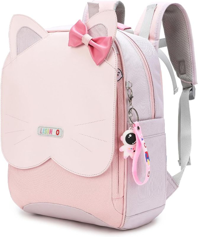 Photo 1 of LISINUO Kids Backpacks Girls Backpack Kid Kitten School Bags Elementary Small Bookbag for Girl(Purple)
