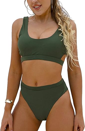 Photo 1 of Blooming Jelly Women's High Waisted Swimsuit Crop Top Cut Out Two Piece Cheeky High Rise Bathing Suit Bikini
(M)