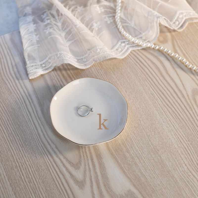 Photo 2 of HOME SMILE Initials Ring Dish Jewery Tray with Personalized K-Monogrammed 
