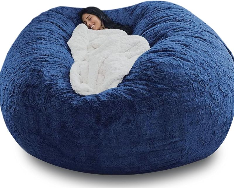 Photo 1 of Bean Bag Chair Cover (No Filler,Cover only), Big Round Soft Fluffy PV Velvet Sofa Bed Cover, Living Room Furniture, Lazy Sofa Bed Cover(Dark Blue )