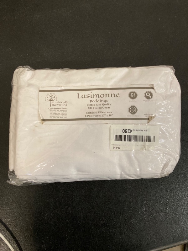 Photo 1 of Lasimonne White Pillowcases,Pack of 6, Standard/Queen Size, 200 Thread Count Percale, CVC Pillow Cover
Brand: Lasimonne