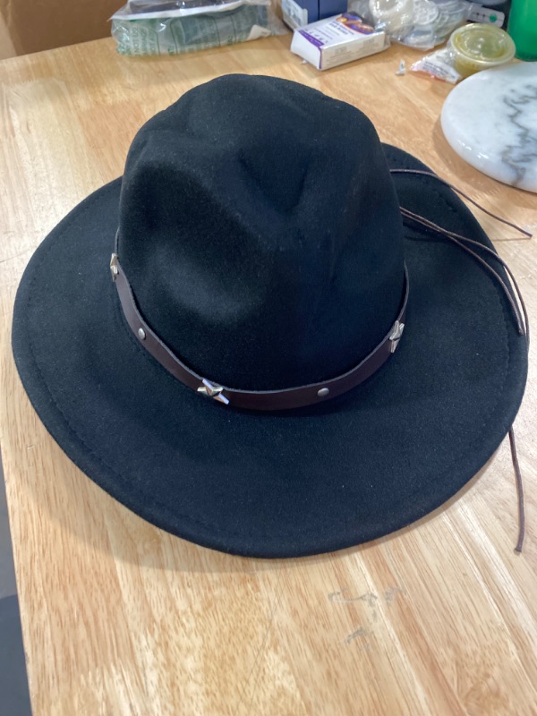 Photo 1 of VDFNZHYY Men Women's Felt Wide Brim Western Cowboy Hat with Buckle Belt Classic Fedora Hat