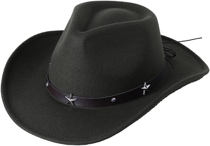 Photo 2 of VDFNZHYY Men Women's Felt Wide Brim Western Cowboy Hat with Buckle Belt Classic Fedora Hat