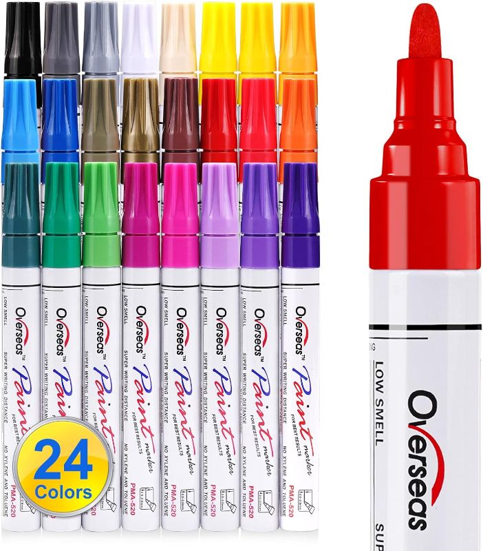 Photo 2 of Paint Marker Pens - 24 Colors Permanent Oil Based Paint Markers,Medium Tip,Quick Dry and Waterproof Assorted Color Marker for Metal,Wood,Fabric,Plastic,Rock Painting,Stone,Mugs,Canvas,Glass,Art Craft