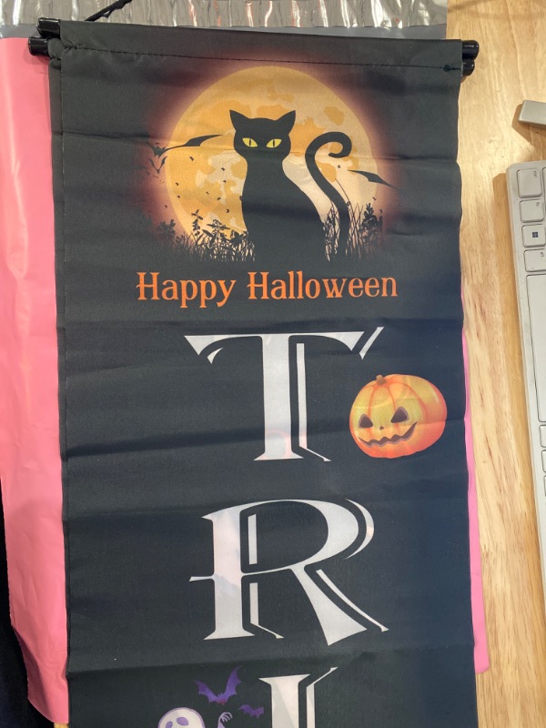 Photo 1 of  Halloween Decoration Doutdoor - Halloween Porch Banners- Trick Or Treat - October,..  Prelit LED Hooded Flying Skeleton Halloween Decoration - Black/Brown
