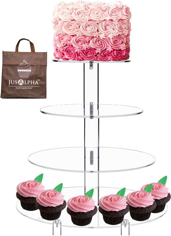 Photo 1 of Large 4 Tier Acrylic Round Cake Stand Cupcake Stand Dessert Tower Tea Party Serving Platter, Cupcake Tree Wedding Party Décor,