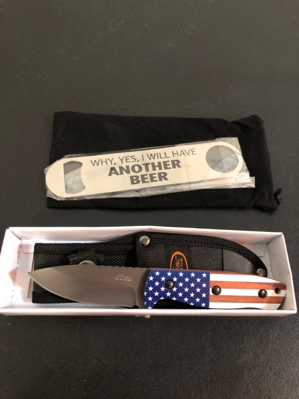 Photo 3 of black steal  opener are a must-have for any bar or kitchen. 
HUNTING KNIVES/ case holder 
D2 STEEL BLADE WITH RESIN AMERICAN FLAG HANDLE