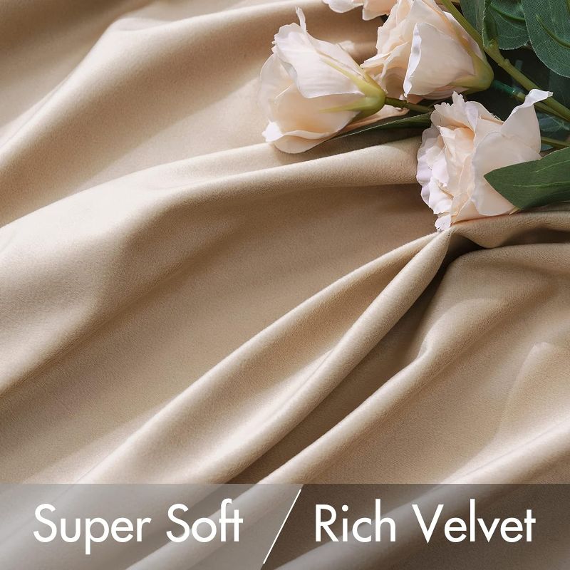 Photo 2 of Velvet Curtains 84 inches 2 Panels - Luxury Blackout Curtains for Bedroom Living Room Thermal Insulated Super Soft Window Drapes Rod Pocket & Back Tab, Camel Beige