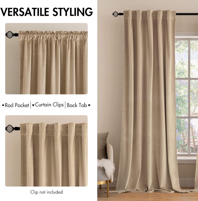 Photo 3 of Velvet Curtains 84 inches 2 Panels - Luxury Blackout Curtains for Bedroom Living Room Thermal Insulated Super Soft Window Drapes Rod Pocket & Back Tab, Camel Beige