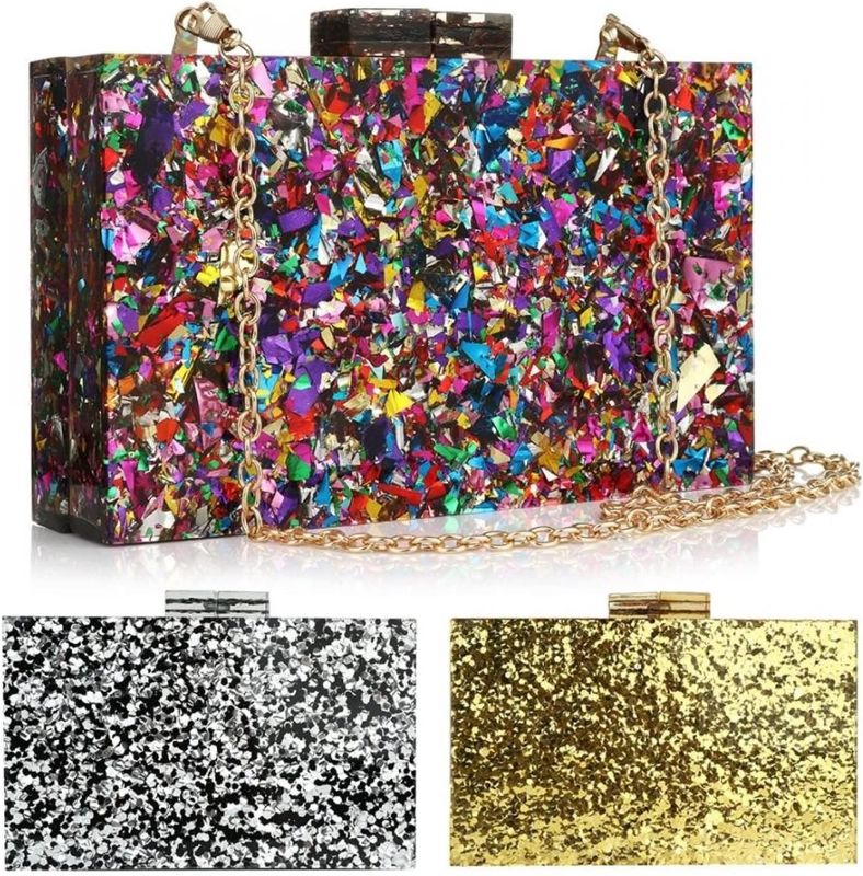 Photo 2 of TTXH+L Evening Bag Wallet Multi-Color Sequin Evening Bag Women Bridal Party Prom Wedding Clutch Purse Acrylic Handbag (Color : multi, Size : Small) New Years