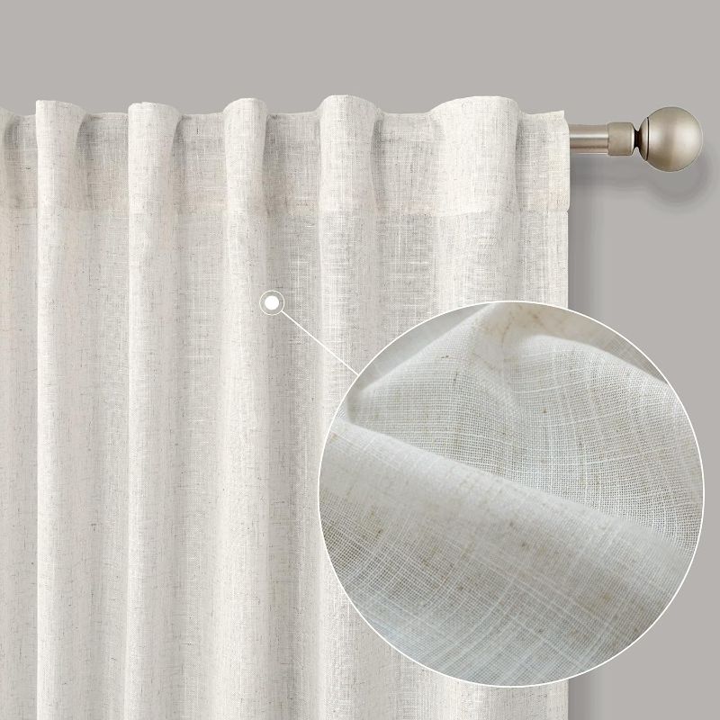 Photo 3 of 52 Inch Wide Extra Long Curtain Panels Drapes 108 Inches for Living Room Set 2 Back Tab Rod Pocket Light Filtering Farmhouse Semi Sheer Linen Curtains for Large Tall Window,Off White