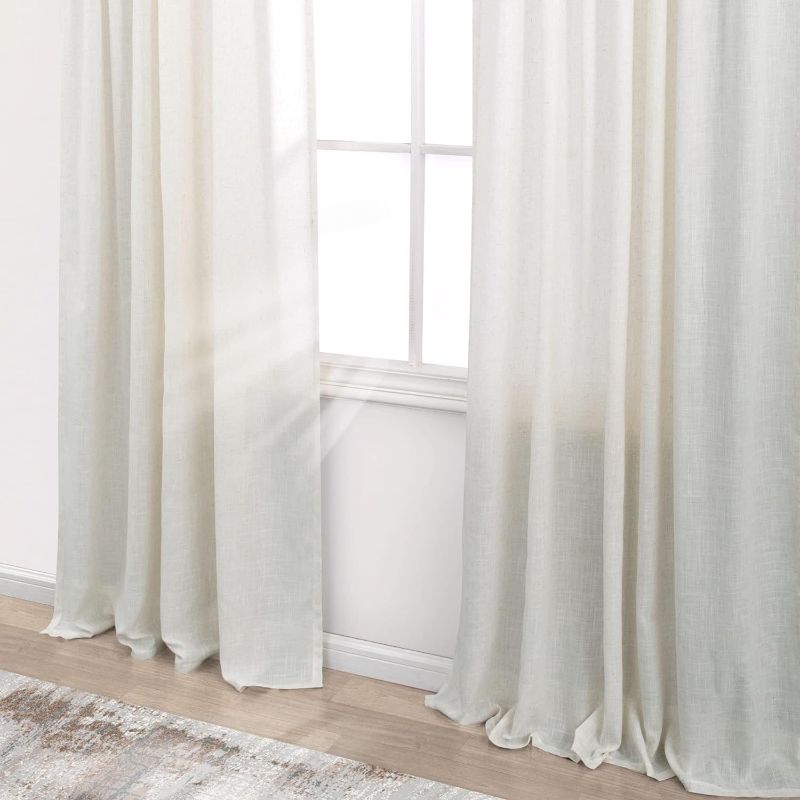 Photo 2 of 52 Inch Wide Extra Long Curtain Panels Drapes 108 Inches for Living Room Set 2 Back Tab Rod Pocket Light Filtering Farmhouse Semi Sheer Linen Curtains for Large Tall Window,Off White